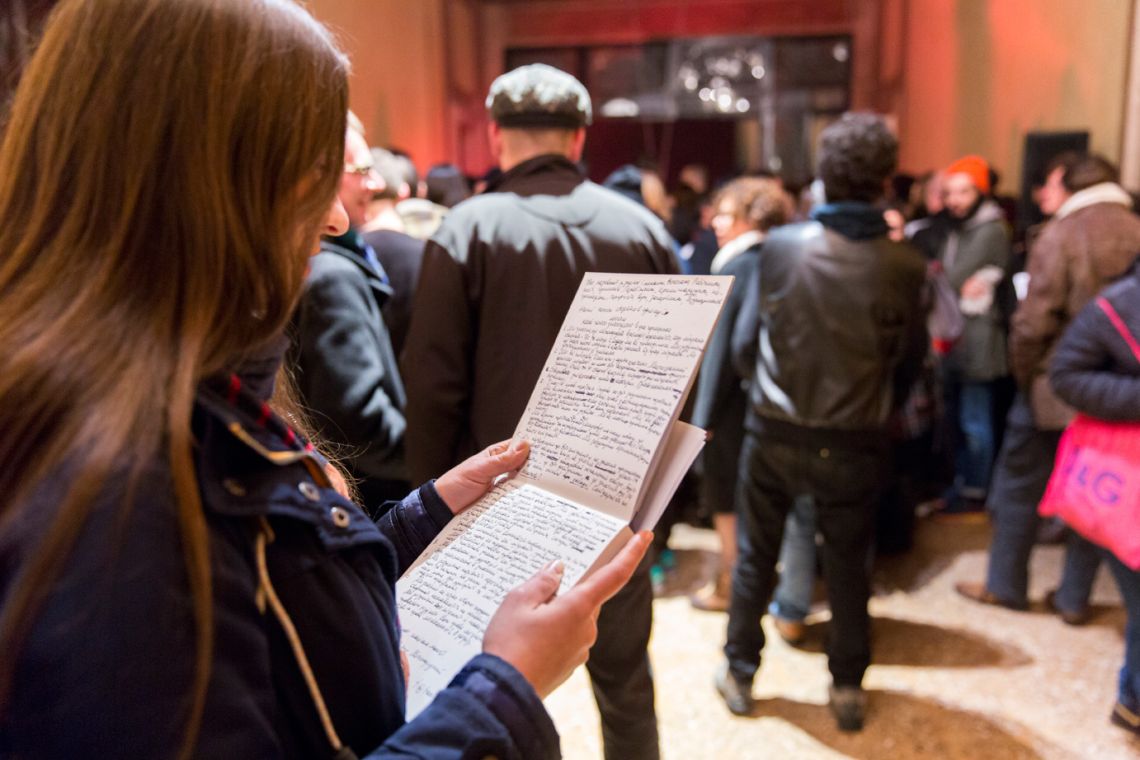 Tania Bruguera, Migrant Manifesto Reading (2014) Venice International Performance Art Week (2014). Photograph by Monika Sobczak