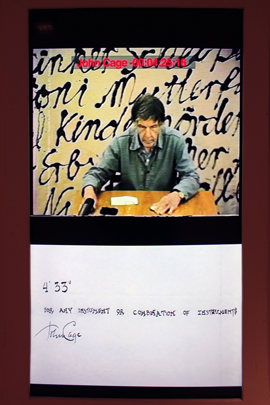 John Cage / Klaus vom Bruch. Exhibition view of the video 4'33" (1986) at the III Venice International Performance Art Week 2016. Image © VestAndPage