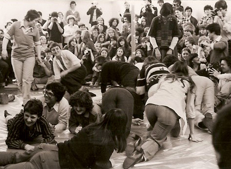 Otto Mühl's action at the Istituto dell'Arte, Trieste (1978). Image from the video, courtesy Gruppo78.