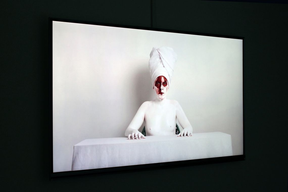 Ria Hartley. Exhibition view of the video The Representational Body (2016) at the III Venice International Performance Art Week 2016. Image © VestAndPage